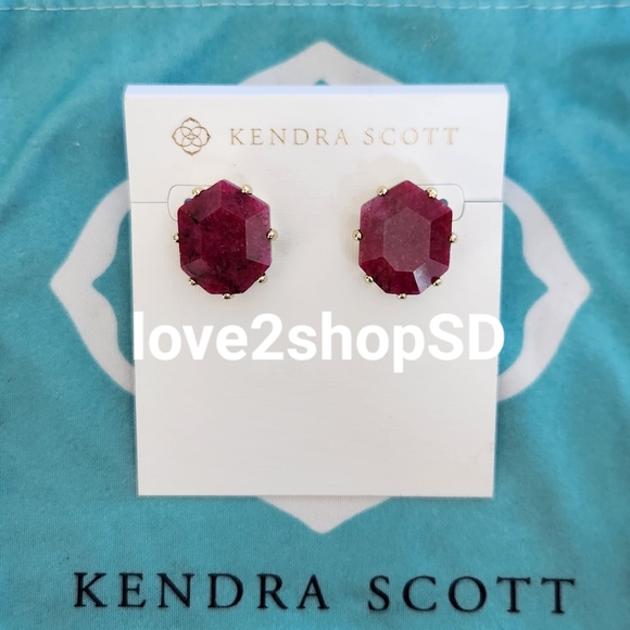 Kendra Scott Morgan Gold Stud Earrings in Raspberry Labradorite NWT - Picture 3 of 4